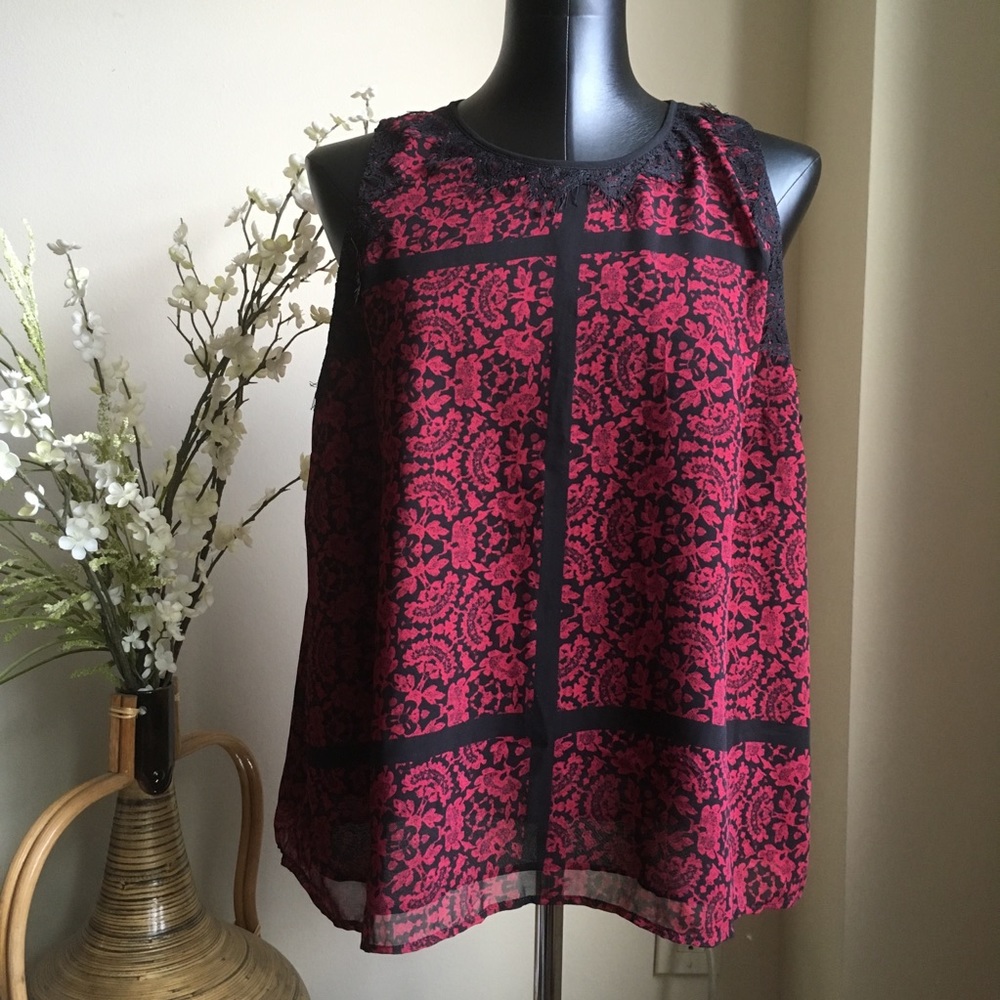 Adrianna Papell Chiffon Print Sleeveless Top XL